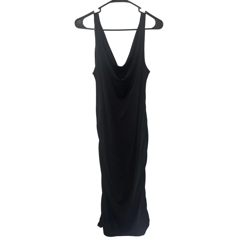 Liz & Sara Women's‎ Black Ruched Side Sleeveless Cowl Neck Midi Dress Size Large